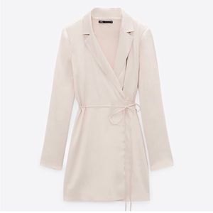 Zara Satin Ivory Blazer Dress